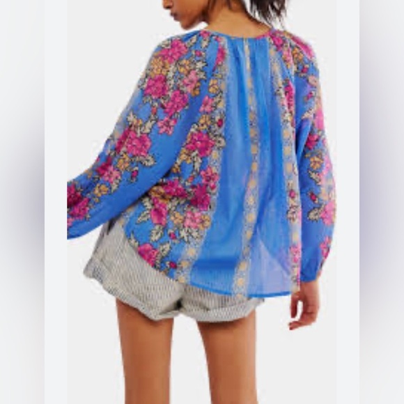 NWOT - Free People Elena Floral Print Top, Women’s. Size: L, blue. Boho. - Picture 2 of 7